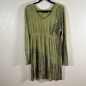 Pyramid Collection Green Babydoll Paisley Burnout Print Look Y2K Size Large